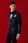 Amrit Dawani_Blue Tuxedo Italian Embroidery Serpent Set _at_Aza_Fashions