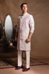 Shop_Amrit Dawani_Ivory Cotton Silk Plain Marble Effect Kurta With Pant _at_Aza_Fashions