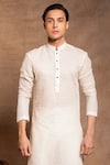 Shop_Amrit Dawani_White Self Chanderi Quatrefoil Pattern Kurta With Pant _at_Aza_Fashions