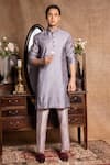 Buy_Amrit Dawani_Grey Staple Silk Embroidery Butti Kurta With Pant _at_Aza_Fashions