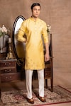 Shop_Amrit Dawani_Yellow Cotton Silk Hand Embroidery Floral Kurta With Pant_at_Aza_Fashions