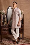 Shop_Amrit Dawani_Ivory Cotton, Silk Embroidery Lucknowi Work Kurta With Pant _at_Aza_Fashions