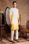 Buy_Amrit Dawani_Yellow Cotton Silk Embroidery Butti Ombre Effect Kurta With Pant _at_Aza_Fashions