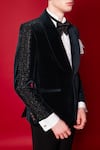 Buy_Amrit Dawani_Black Velvet Placement Embellished Crystals Tuxedo Pant Set_Online_at_Aza_Fashions
