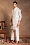 Buy_Amrit Dawani_Ivory Bundi And Trouser Cotton Silk Embroidered Floral & Kurta Set _at_Aza_Fashions