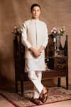 Buy_Amrit Dawani_Ivory Bundi And Trouser Cotton Silk Embroidered Floral & Kurta Set _at_Aza_Fashions