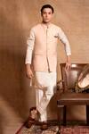 Buy_Amrit Dawani_Pink Bundi Italian Polywool Plain Button Placket And Kurta Set _at_Aza_Fashions