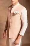 Amrit Dawani_Pink Bundi Italian Polywool Plain Button Placket And Kurta Set _Online_at_Aza_Fashions