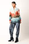 Buy_Jajaabor_Blue Silk Chanderi Textured Shawl Collar Jacket And Jogger Set _at_Aza_Fashions