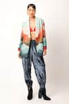 Buy_Jajaabor_Blue Silk Chanderi Textured Shawl Collar Jacket And Jogger Set 