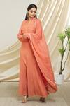 Buy_Peenacolada_Pink Georgette, Chiffon Embroidery Bandeau Neck Leaf Anarkali With Dupatta _Online_at_Aza_Fashions
