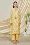 Peenacolada_Yellow Chanderi Tassels Keyhole Neck Resham Embroidered Kurta And Pant Set _Online_at_Aza_Fashions