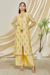 Buy_Peenacolada_Yellow Chanderi Tassels Keyhole Neck Resham Embroidered Kurta And Pant Set _Online_at_Aza_Fashions
