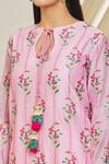 Shop_Peenacolada_Pink Chanderi Embroidery Keyhole Neck A-line Kurta And Pant Set _Online_at_Aza_Fashions