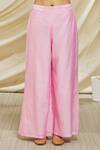 Peenacolada_Pink Chanderi Embroidery Keyhole Neck A-line Kurta And Pant Set _at_Aza_Fashions