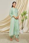 Buy_Peenacolada_Green Cotton, Silk Embroidery Boat Neck Resham Work Panelled Kurta And Pant Set _Online_at_Aza_Fashions