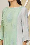 Shop_Peenacolada_Green Cotton, Silk Embroidery Boat Neck Resham Work Panelled Kurta And Pant Set _Online_at_Aza_Fashions