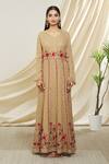 Peenacolada_Brown Georgette, Silk Embroidery, Tassels V-neck Resham Anarkali With Dupatta _Online_at_Aza_Fashions