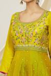 Shop_Peenacolada_Green Chanderi Silk Embroidery Round Neck Block Print Anarkali _Online_at_Aza_Fashions