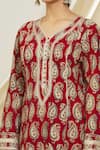 Peenacolada_Maroon Cotton Block Kalamkari Paisley And Gota Lace Work V Anarkali _at_Aza_Fashions