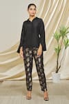 Buy_Peenacolada_Black Silk, Brocade Embroidery Collared Shirt And Floral Pant Set _Online_at_Aza_Fashions