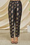 Peenacolada_Black Silk, Brocade Embroidery Collared Shirt And Floral Pant Set _at_Aza_Fashions