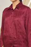 Buy_Peenacolada_Maroon Silk, Brocade Embroidery Collared Shirt And Woven Pant Set _Online_at_Aza_Fashions