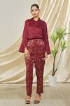 Shop_Peenacolada_Maroon Silk, Brocade Embroidery Collared Shirt And Woven Pant Set _Online_at_Aza_Fashions