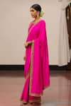 Shop_Mimamsaa_Fuchsia Munga Silk Nima Border Saree With Unstitched Blouse Piece  _at_Aza_Fashions