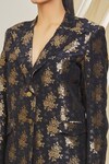 Shop_Peenacolada_Black Silk Brocade Floral Pattern Notched Lapel Blazer And Trouser Set_Online_at_Aza_Fashions