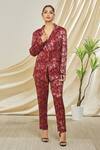 Buy_Peenacolada_Maroon Wool, Silk Metallic Thread, Floral Pattern Blazer And Trouser Set _at_Aza_Fashions