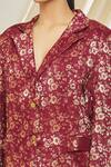 Shop_Peenacolada_Maroon Wool, Silk Metallic Thread, Floral Pattern Blazer And Trouser Set _Online_at_Aza_Fashions