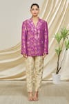 Peenacolada_Cream Silk Brocade Floral Pattern Notched Lapel Blazer And Trouser Set _Online_at_Aza_Fashions