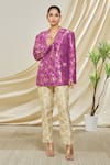 Buy_Peenacolada_Cream Silk Brocade Floral Pattern Notched Lapel Blazer And Trouser Set _Online_at_Aza_Fashions