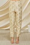 Peenacolada_Cream Silk Brocade Floral Pattern Notched Lapel Blazer And Trouser Set _at_Aza_Fashions