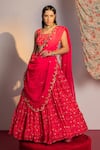 Buy_Redpine Designs_Pink Lehenga And Blouse Viscose Georgette Printed Floral Square Garden Set _at_Aza_Fashions