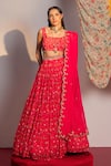 Redpine Designs_Pink Lehenga And Blouse Viscose Georgette Printed Floral Square Garden Set _Online_at_Aza_Fashions