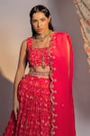 Shop_Redpine Designs_Pink Lehenga And Blouse Viscose Georgette Printed Floral Square Garden Set _Online_at_Aza_Fashions