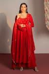 Buy_Redpine Designs_Red Viscose Crepe Embroidered Cutdana Mirrorwork Yoke Anarkali Palazzo Set _at_Aza_Fashions