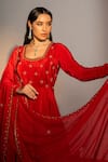 Buy_Redpine Designs_Red Viscose Crepe Embroidered Cutdana Mirrorwork Yoke Anarkali Palazzo Set _Online_at_Aza_Fashions