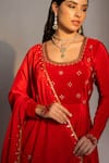 Shop_Redpine Designs_Red Viscose Crepe Embroidered Cutdana Mirrorwork Yoke Anarkali Palazzo Set _Online_at_Aza_Fashions