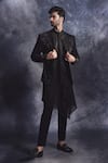 Buy_Varun Chakkilam_Black Poly Blend Suiting Fabric Metallic Open Jacket And Kurta Set  _at_Aza_Fashions