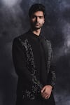 Shop_Varun Chakkilam_Black Poly Blend Suiting Fabric Metallic Open Jacket And Kurta Set  _at_Aza_Fashions