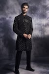 Buy_Varun Chakkilam_Black Poly Blend Suiting Fabric Embroidered Cadence Sherwani Set  _at_Aza_Fashions