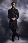 Varun Chakkilam_Black Poly Blend Suiting Fabric Embroidered Cadence Sherwani Set  _Online_at_Aza_Fashions