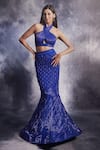 Buy_Varun Chakkilam_Blue Silk Organza Embroidered Glass Beads Tassel Fish Cut Skirt Set  _at_Aza_Fashions