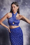 Varun Chakkilam_Blue Silk Organza Embroidered Glass Beads Tassel Fish Cut Skirt Set  _Online_at_Aza_Fashions