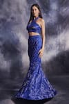 Shop_Varun Chakkilam_Blue Silk Organza Embroidered Glass Beads Tassel Fish Cut Skirt Set  _at_Aza_Fashions