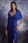 Shop_Varun Chakkilam_Blue Silk Organza Embroidered Glass Beads Draped Gown With Jacket  _at_Aza_Fashions