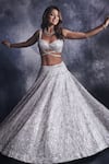 Varun Chakkilam_Grey Silk Organza Embroidered Glass Beads Moonlight Bridal Lehenga Set _Online_at_Aza_Fashions